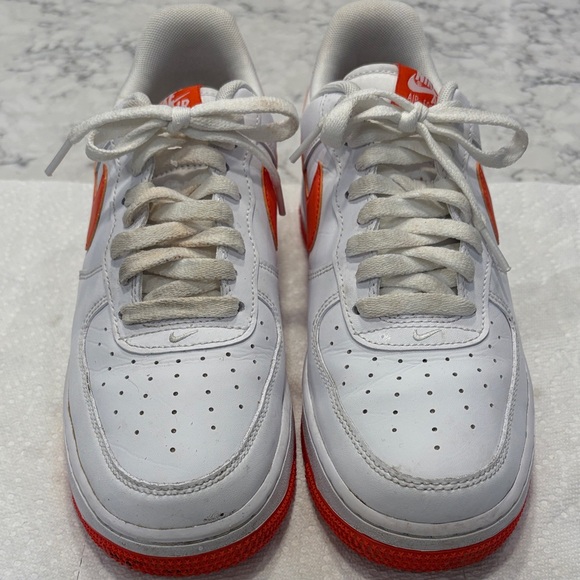 Nike Air Force 1 White and orange Athletic Shoes - Picture 1 of 9